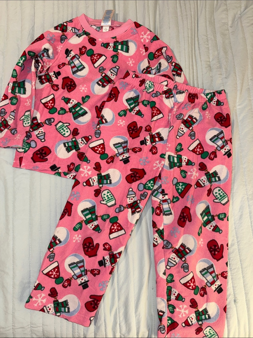 Pink Winter Snowman Fleece Pajama Set